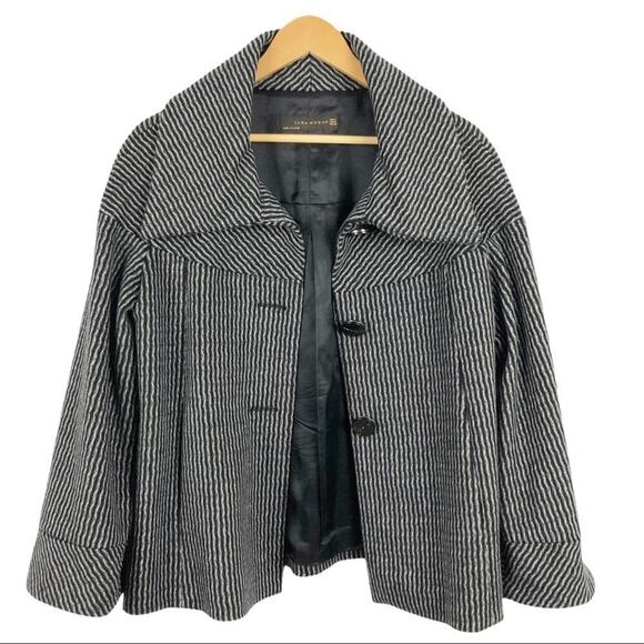 Zara wool retro jacket with big buttons gray and black pattern, wide sleeves  M - Picture 2 of 16